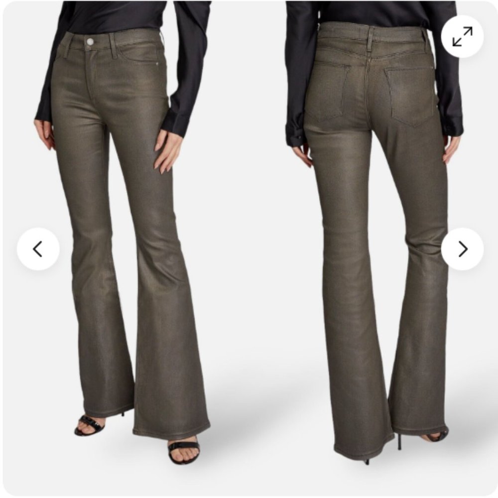 FRAME WOMEN;S LE HIGH FLARE PEWTER 70s COATED GLITTER HIGH WAIST JEANS sz 25